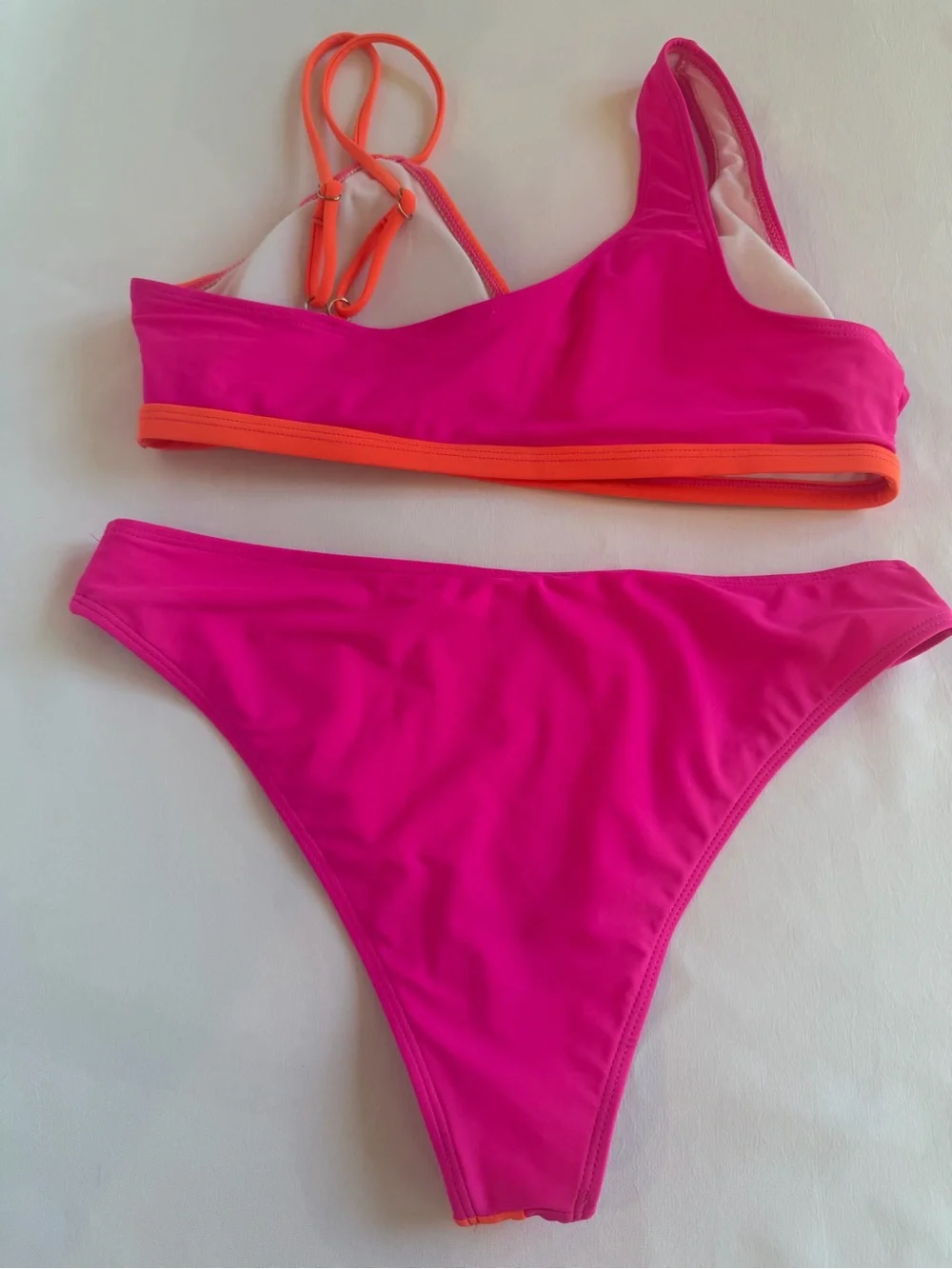 NWOT - Strappy Two-Tone Hot Pink & Neon Orange Bikini Set
